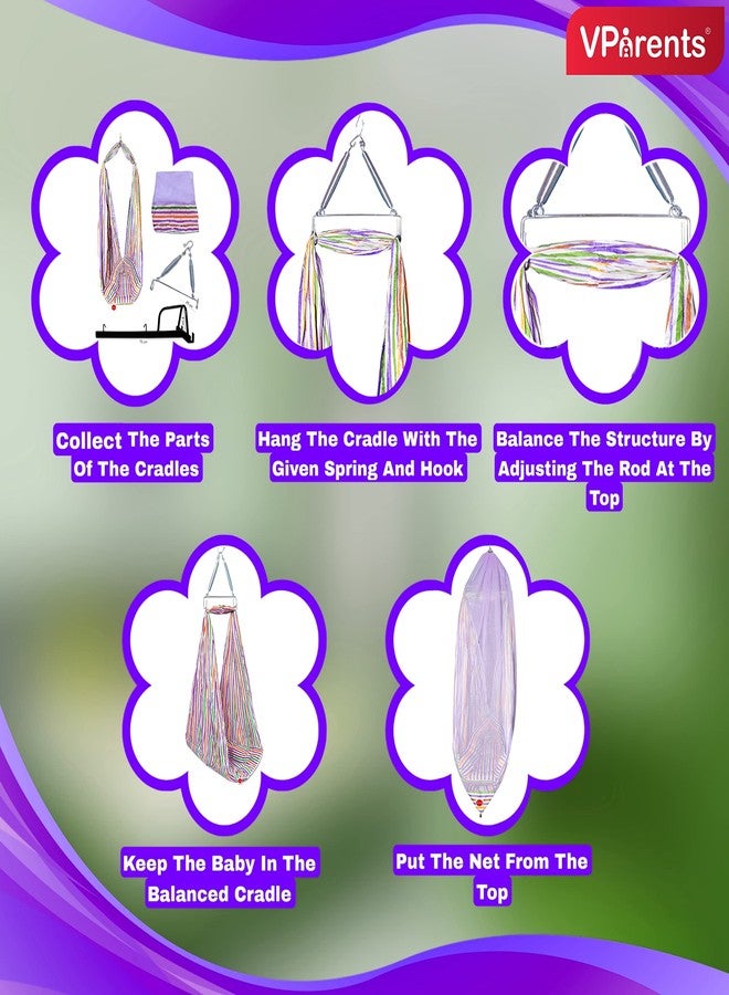 VParents Neonate Baby Swing Cradle with Mosquito Net and Spring(Purple) - Image 3